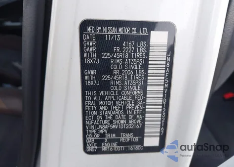 2013 Nissan Juke S/Sv/Sl из США, поврежденный, VIN JN8AF5MV1DT232167